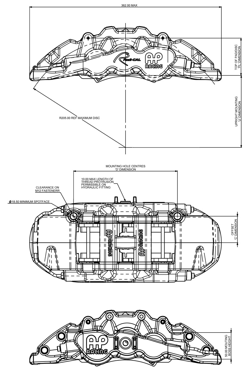 AP Radi-CAL caliper technical drawings